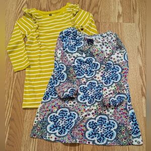 Girls Size 5 Long Sleeve Dresses Striped And Flowers Hanna Andersson Tea
